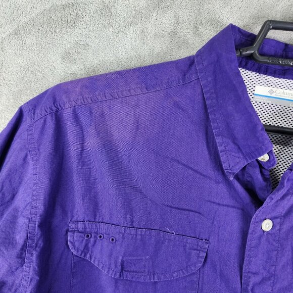 Mens Purple Columbia PFG Fishing Shirt Button Down Short Sleeve Size L - Picture 8 of 13
